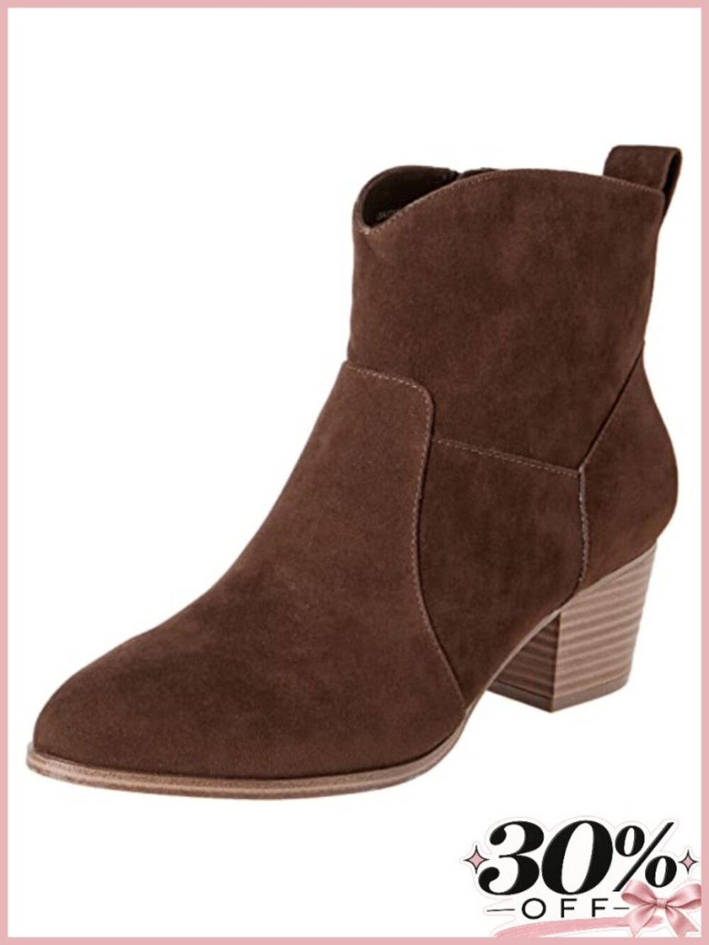 Western Ankle Boots Faux Suede Stacked Heel Memory Foam Insole